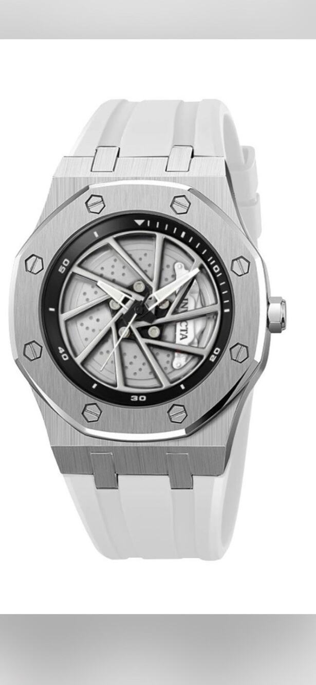 Invicta Speedway 70039 Rim Men's 42mm Silver Dial White Silicone Watch